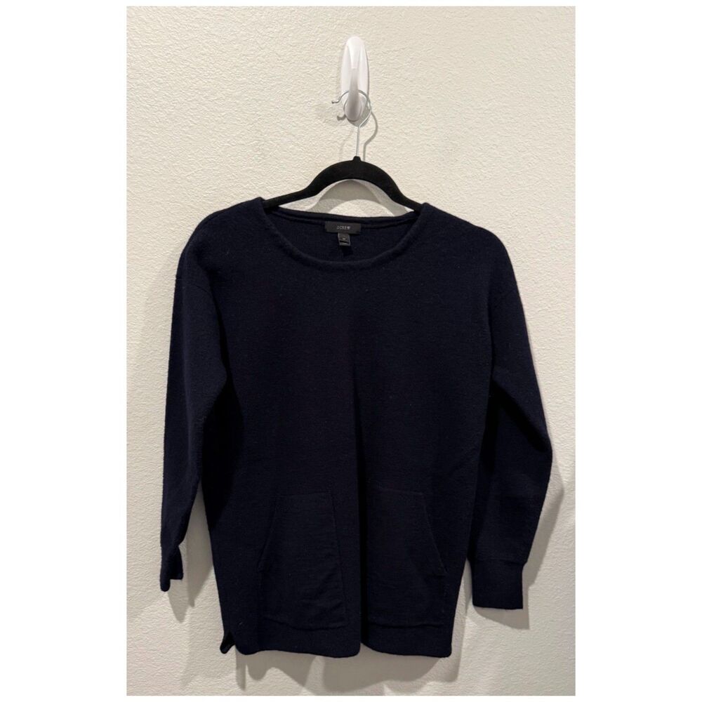 J.CREW Navy Blue Wool Pockets Front Sweater